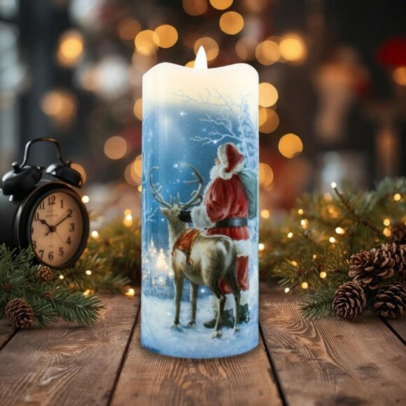 Starry Night Santa fiber optic Led pillar Candle with Timer - Picture 1 of 6